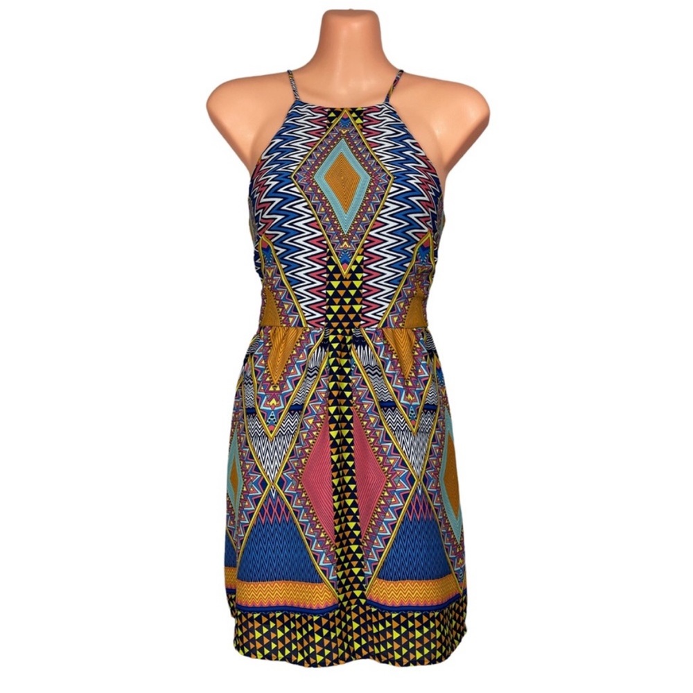 Gianni Bini Aztec A-line Halter Neck Spaghetti Strap Sleeveless Mini Sundress